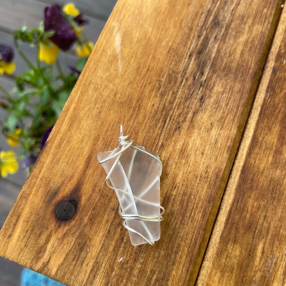 upcycled seaglass silver wrapped pendant